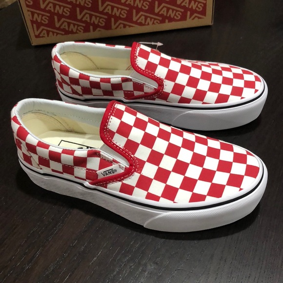red platform slip on vans